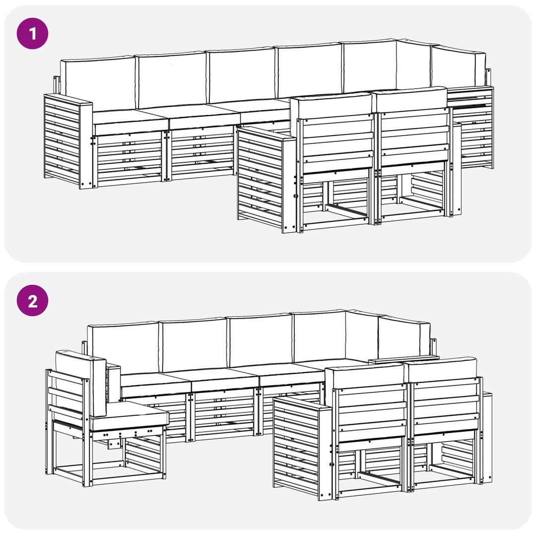 Sofasæt med pude 8 pcs Naturlig og Fløde Massivt Akacietræ