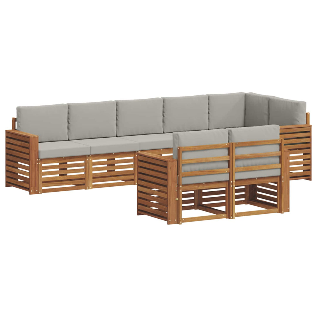 Sofasæt med pude 8 pcs Naturlig og Lys Grå Massivt Akacietræ
