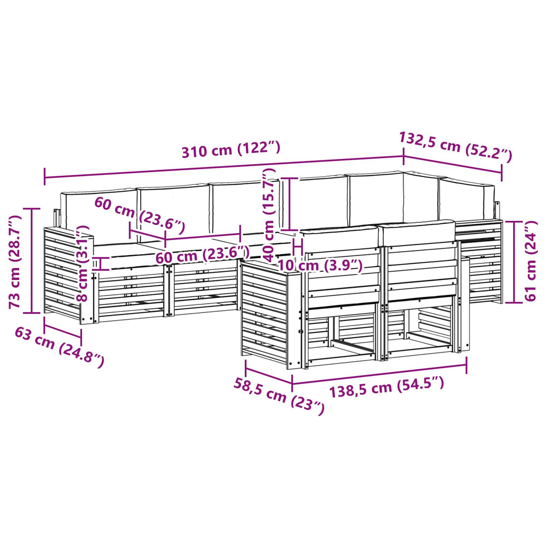 Sofasæt med pude 8 pcs Naturlig og Lys Grå Massivt Akacietræ