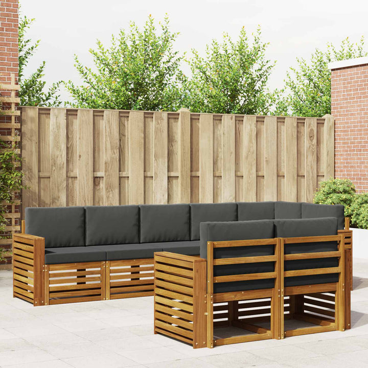 Sofasæt med pude 8 pcs Naturlig og Antracit Massivt Akacietræ