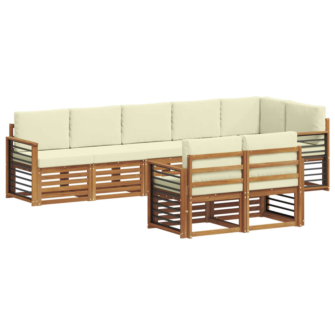 Sofasæt med pude 8 pcs Naturlig og Fløde Massivt Akacietræ