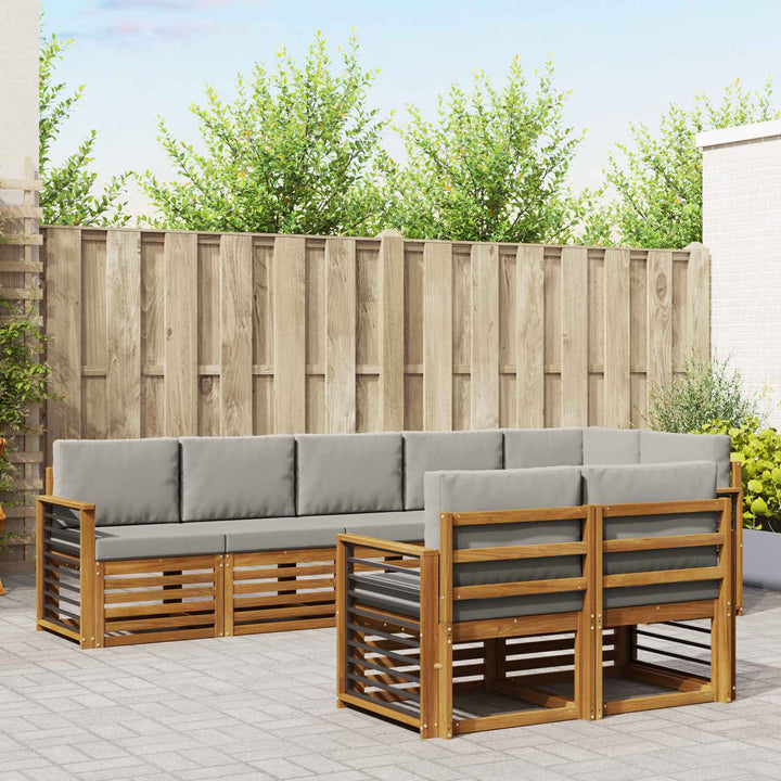 Sofasæt med pude 8 pcs Naturlig og Lys Grå Massivt Akacietræ
