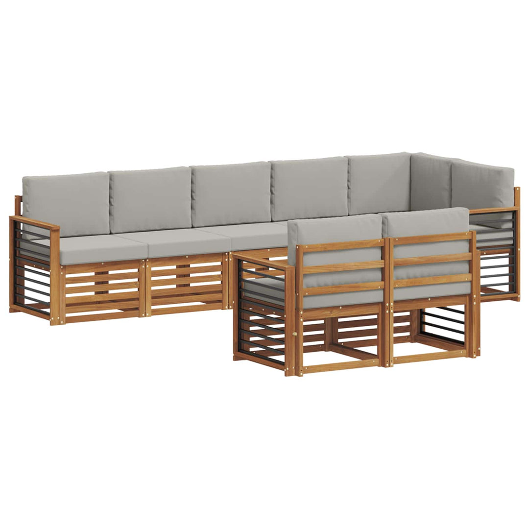 Sofasæt med pude 8 pcs Naturlig og Lys Grå Massivt Akacietræ