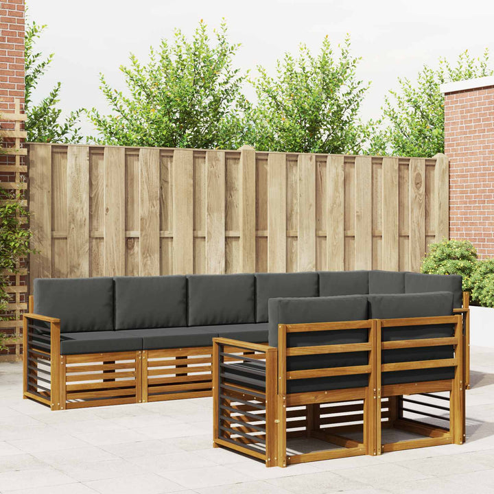 Sofasæt med pude 8 pcs Naturlig og Antracit Massivt Akacietræ