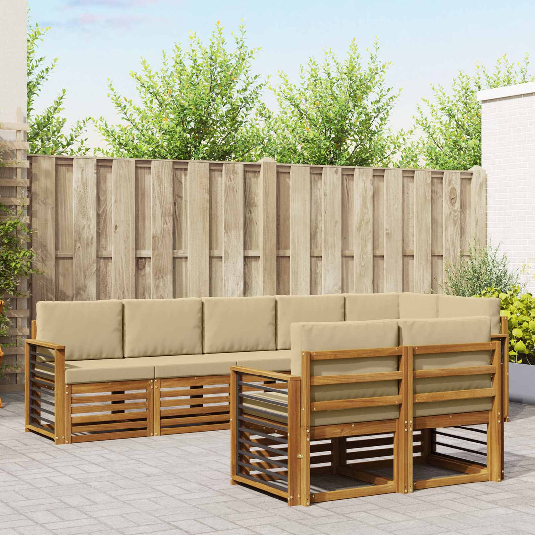 Sofasæt med pude 8 pcs Naturlig og Beige Massivt Akacietræ