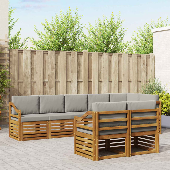Sofasæt med pude 8 pcs Naturlig og Lys Grå Massivt Akacietræ