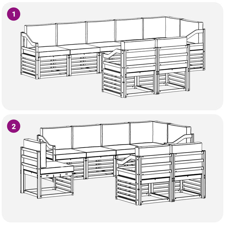 Sofasæt med pude 8 pcs Naturlig og Lys Grå Massivt Akacietræ