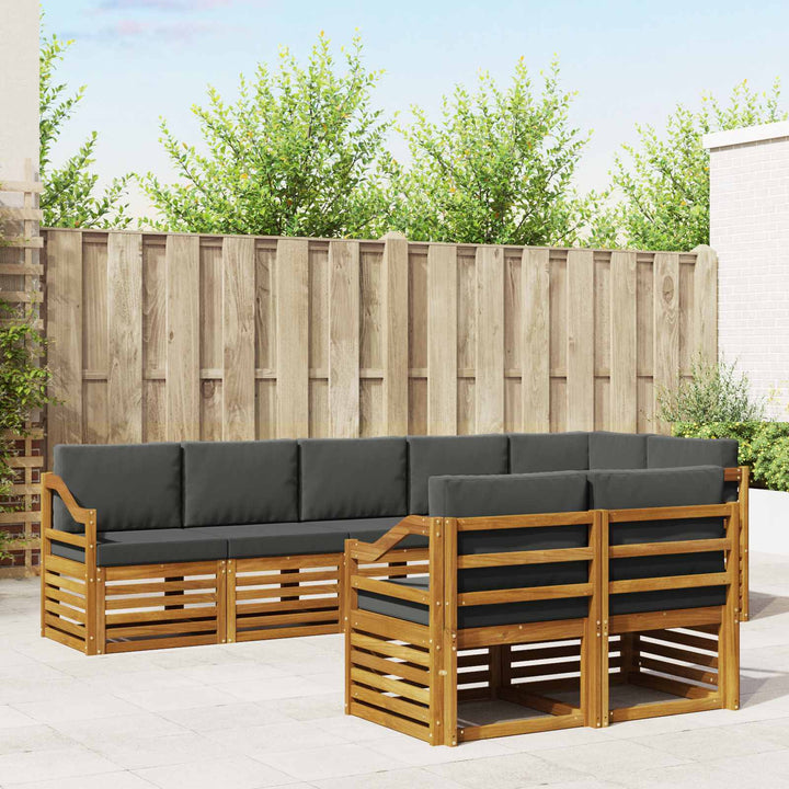 Sofasæt med pude 8 pcs Naturlig og Antracit Massivt Akacietræ