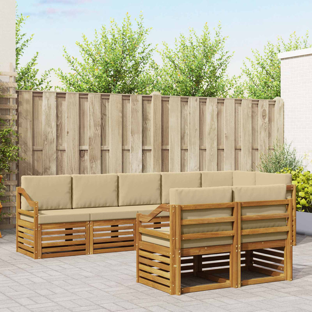 Sofasæt med pude 8 pcs Naturlig og Beige Massivt Akacietræ