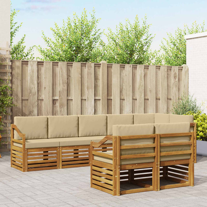 Sofasæt med pude 8 pcs Naturlig og Beige Massivt Akacietræ