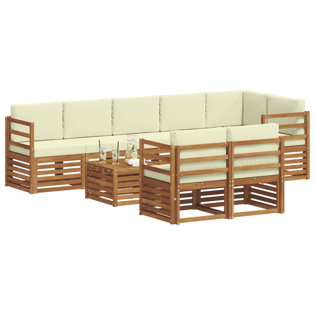 Sofasæt med pude 9 pcs Naturlig og Fløde Massivt Akacietræ