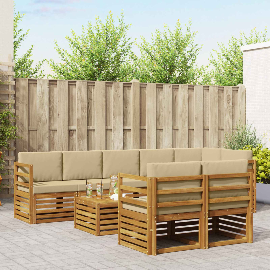 Sofasæt med pude 9 pcs Naturlig og Beige Massivt Akacietræ