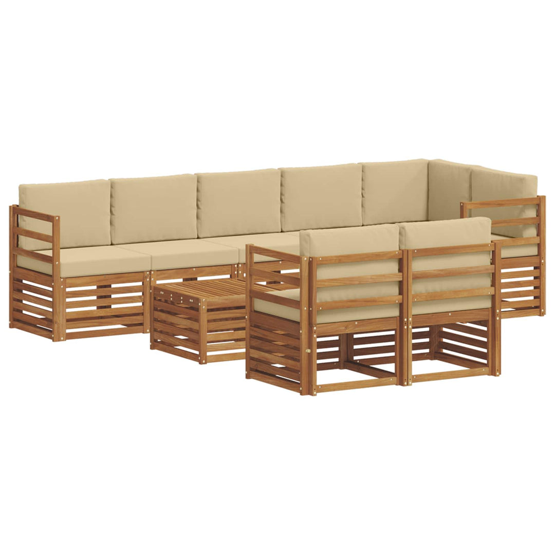Sofasæt med pude 9 pcs Naturlig og Beige Massivt Akacietræ