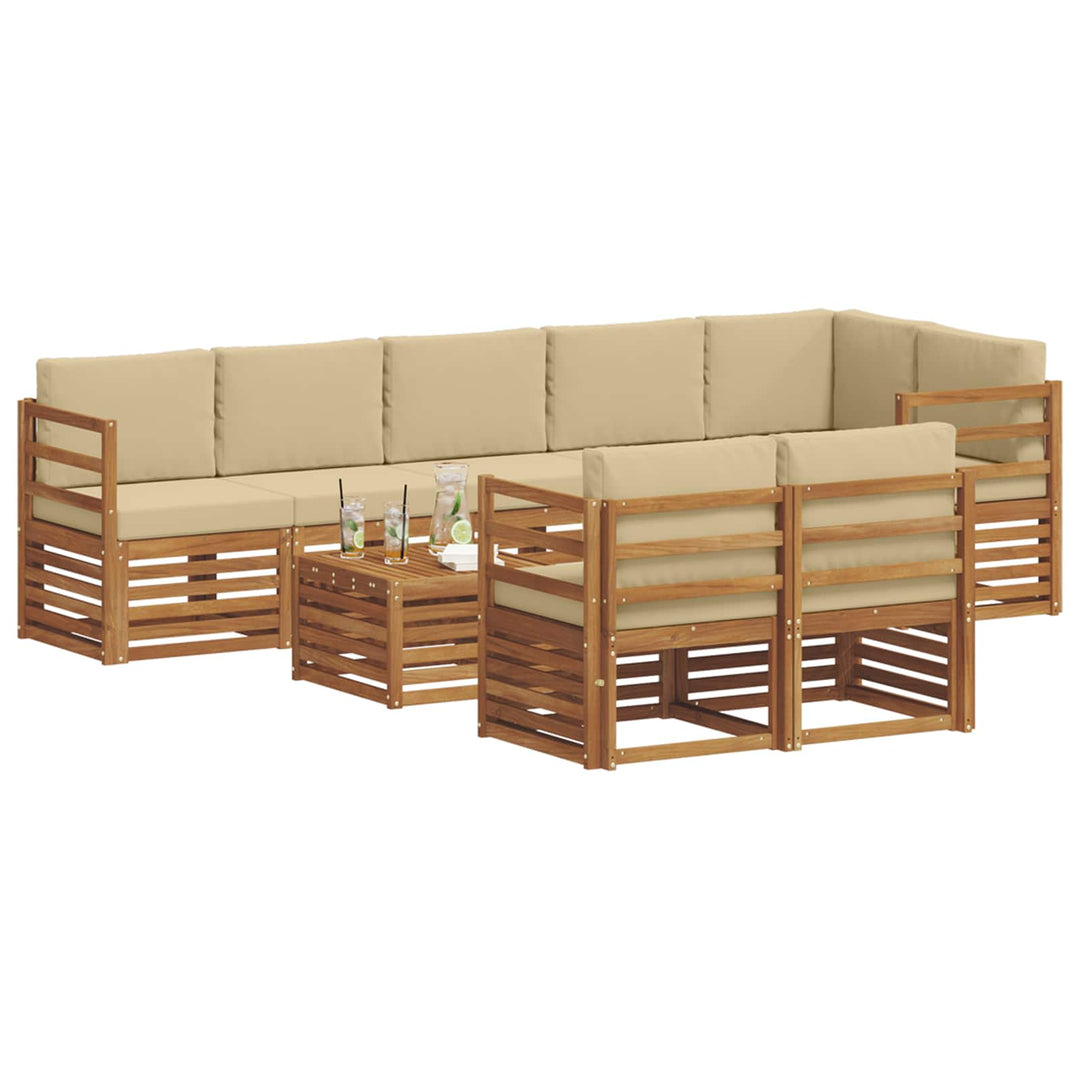Sofasæt med pude 9 pcs Naturlig og Beige Massivt Akacietræ