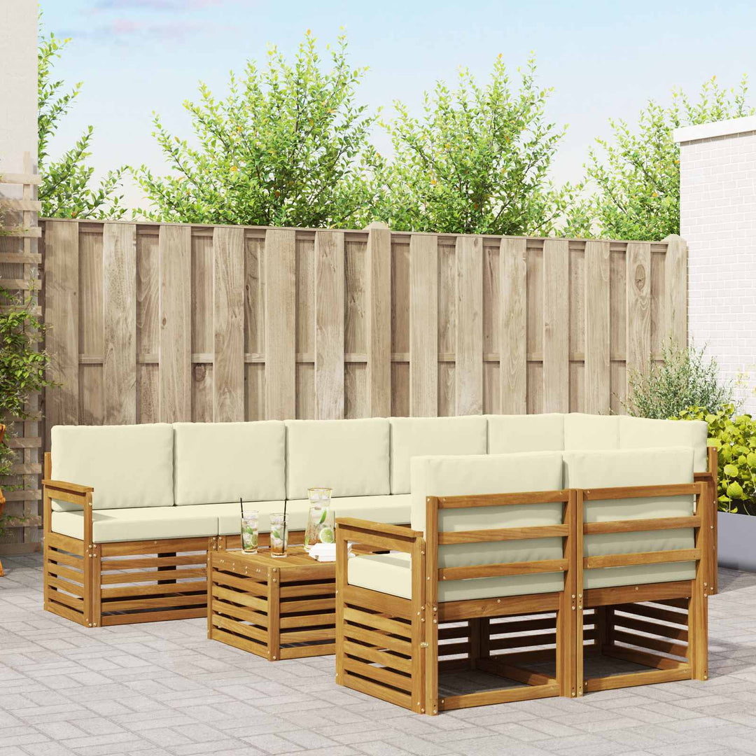 Sofasæt med pude 9 pcs Naturlig og Fløde Massivt Akacietræ