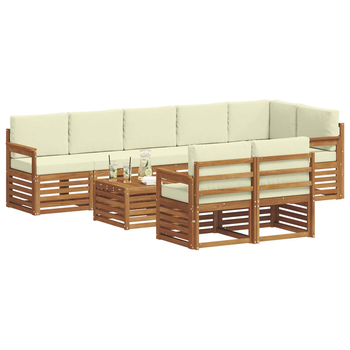 Sofasæt med pude 9 pcs Naturlig og Fløde Massivt Akacietræ