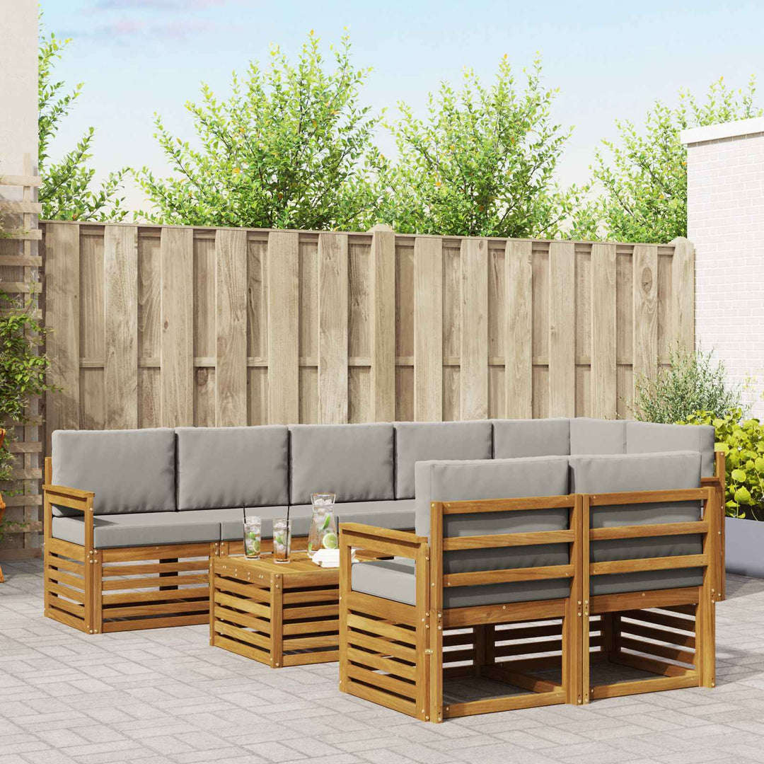 Sofasæt med pude 9 pcs Naturlig og Lys Grå Massivt Akacietræ