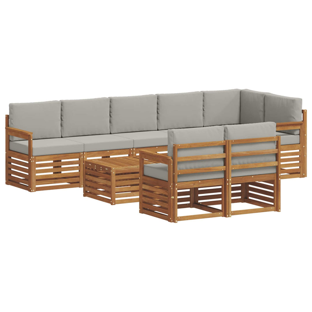 Sofasæt med pude 9 pcs Naturlig og Lys Grå Massivt Akacietræ