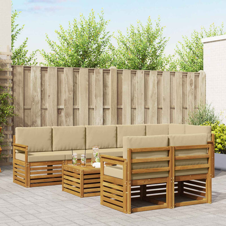 Sofasæt med pude 9 pcs Naturlig og Beige Massivt Akacietræ