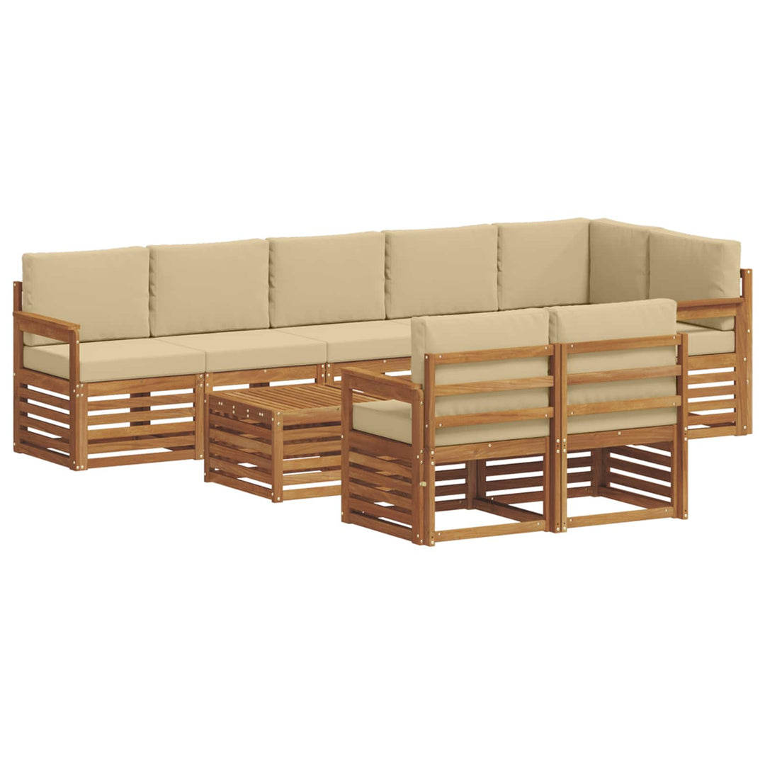 Sofasæt med pude 9 pcs Naturlig og Beige Massivt Akacietræ