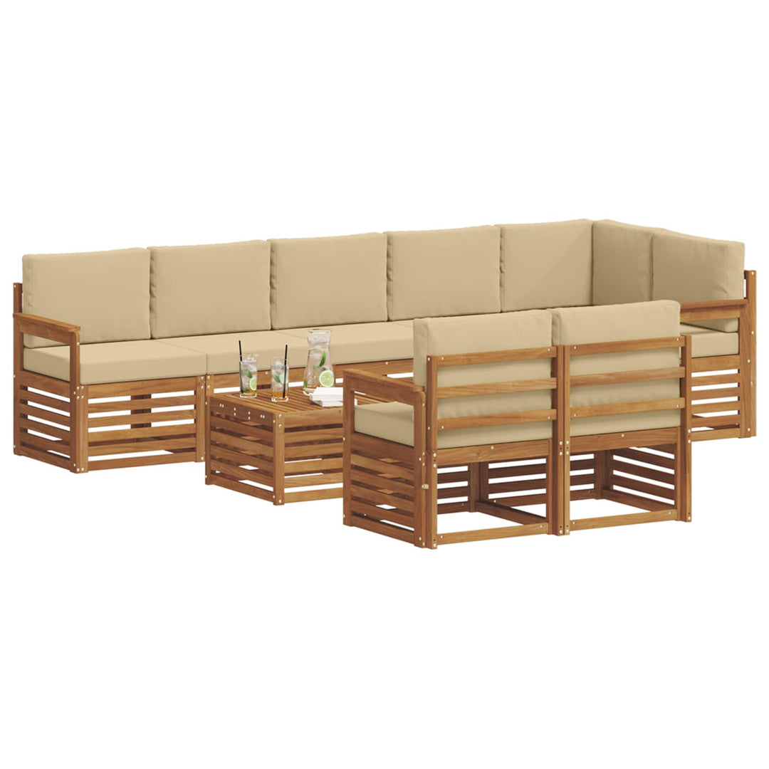 Sofasæt med pude 9 pcs Naturlig og Beige Massivt Akacietræ
