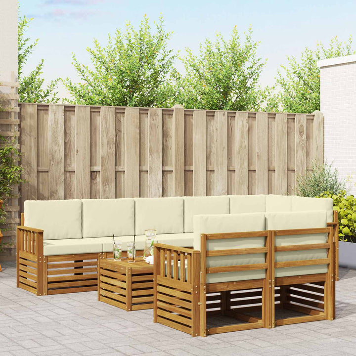 Sofasæt med pude 9 pcs Naturlig og Fløde Massivt Akacietræ