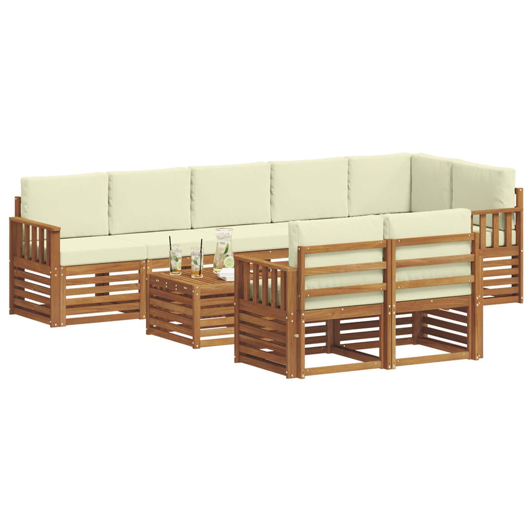Sofasæt med pude 9 pcs Naturlig og Fløde Massivt Akacietræ