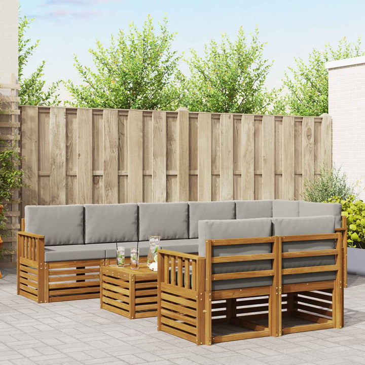 Sofasæt med pude 9 pcs Naturlig og Lys Grå Massivt Akacietræ