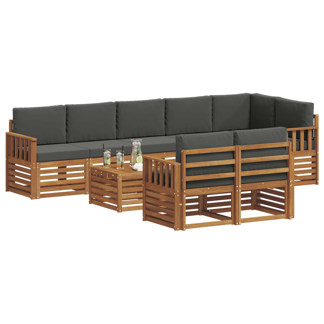 Sofasæt med pude 9 pcs Naturlig og Antracit Massivt Akacietræ