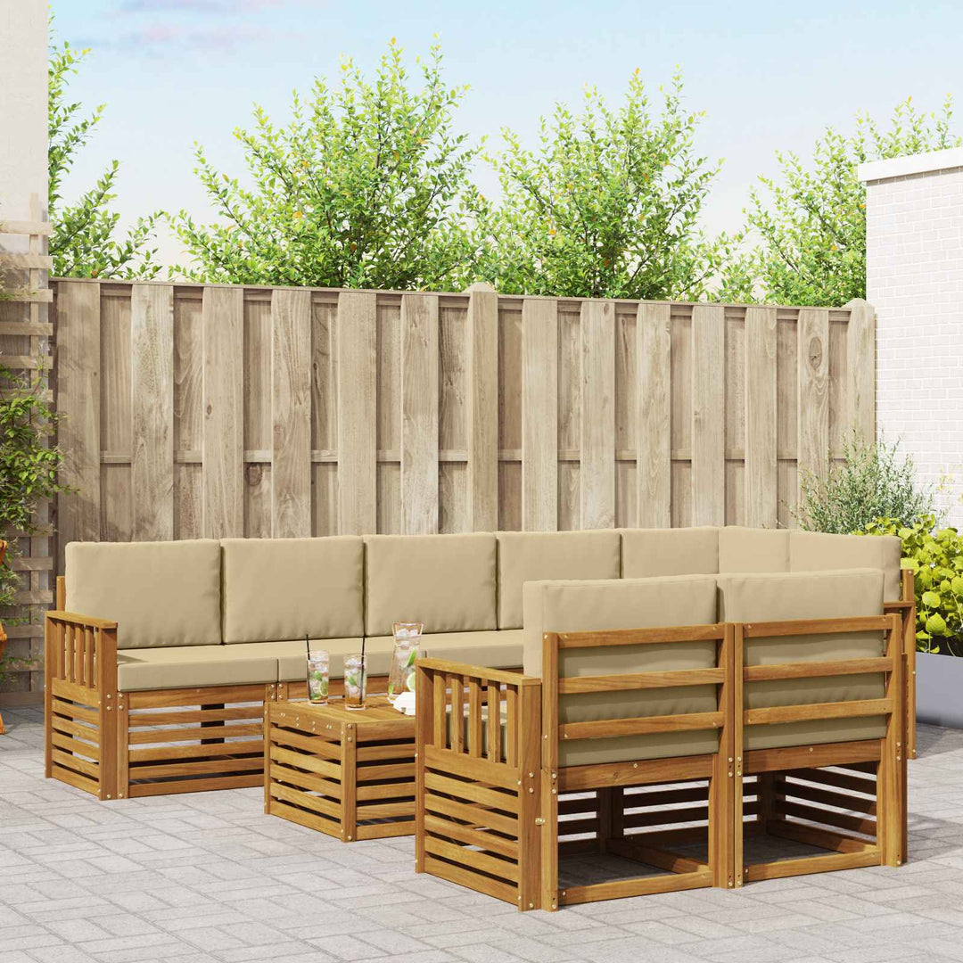 Sofasæt med pude 9 pcs Naturlig og Beige Massivt Akacietræ