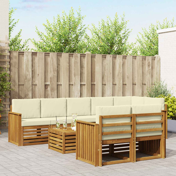 Sofasæt med pude 9 pcs Naturlig og Fløde Massivt Akacietræ