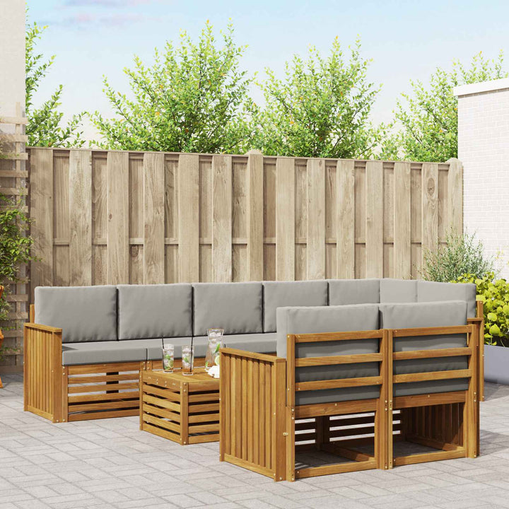 Sofasæt med pude 9 pcs Naturlig og Lys Grå Massivt Akacietræ