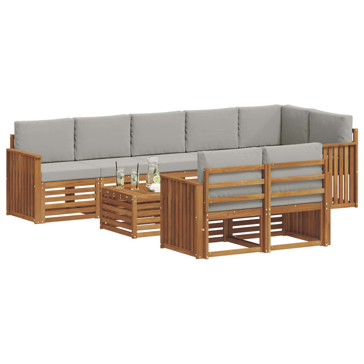 Sofasæt med pude 9 pcs Naturlig og Lys Grå Massivt Akacietræ