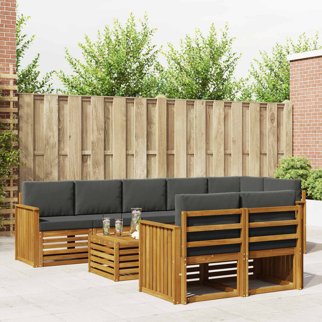 Sofasæt med pude 9 pcs Naturlig og Antracit Massivt Akacietræ