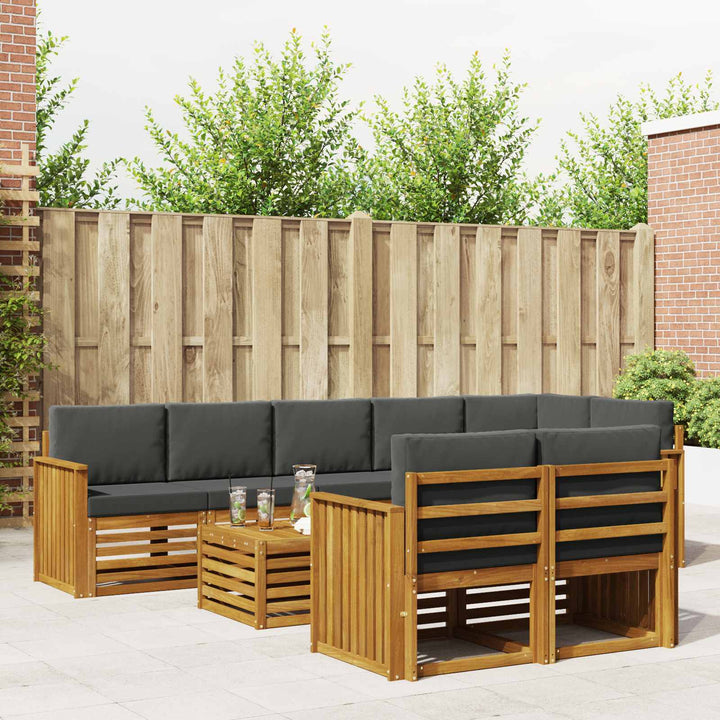 Sofasæt med pude 9 pcs Naturlig og Antracit Massivt Akacietræ