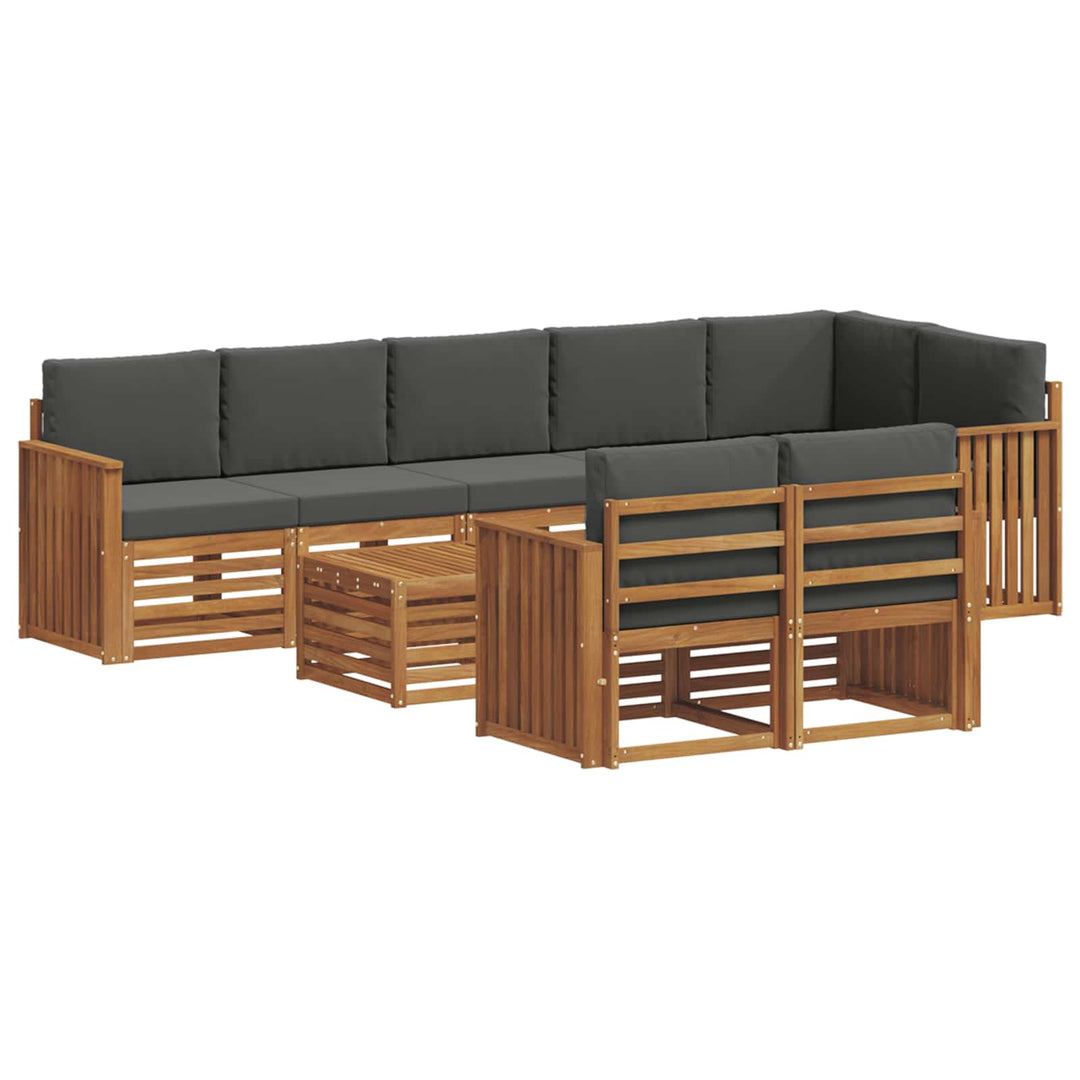 Sofasæt med pude 9 pcs Naturlig og Antracit Massivt Akacietræ