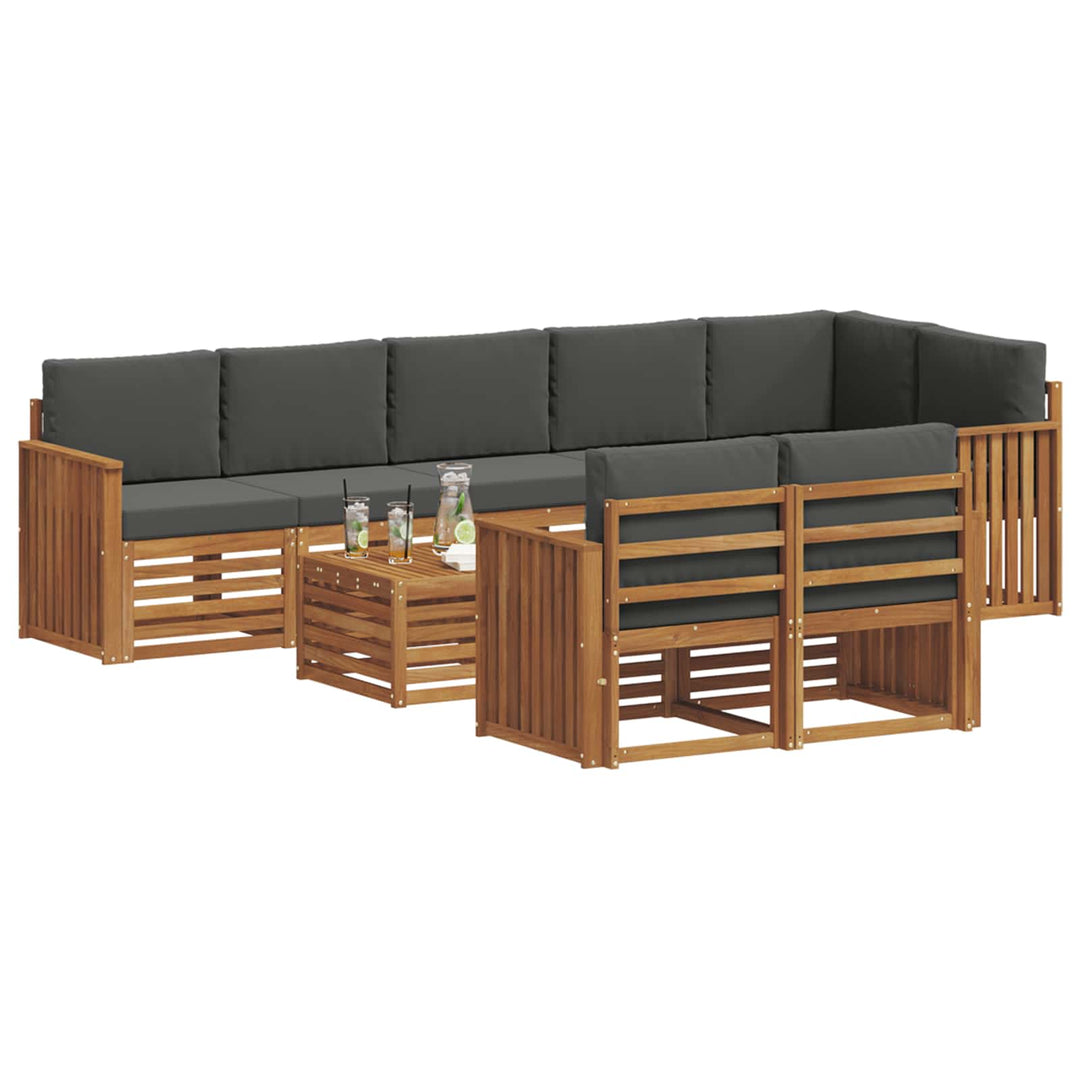 Sofasæt med pude 9 pcs Naturlig og Antracit Massivt Akacietræ
