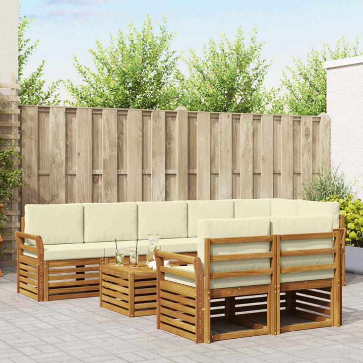 Sofasæt med pude 9 pcs Naturlig og Fløde Massivt Akacietræ