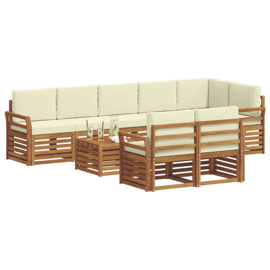Sofasæt med pude 9 pcs Naturlig og Fløde Massivt Akacietræ