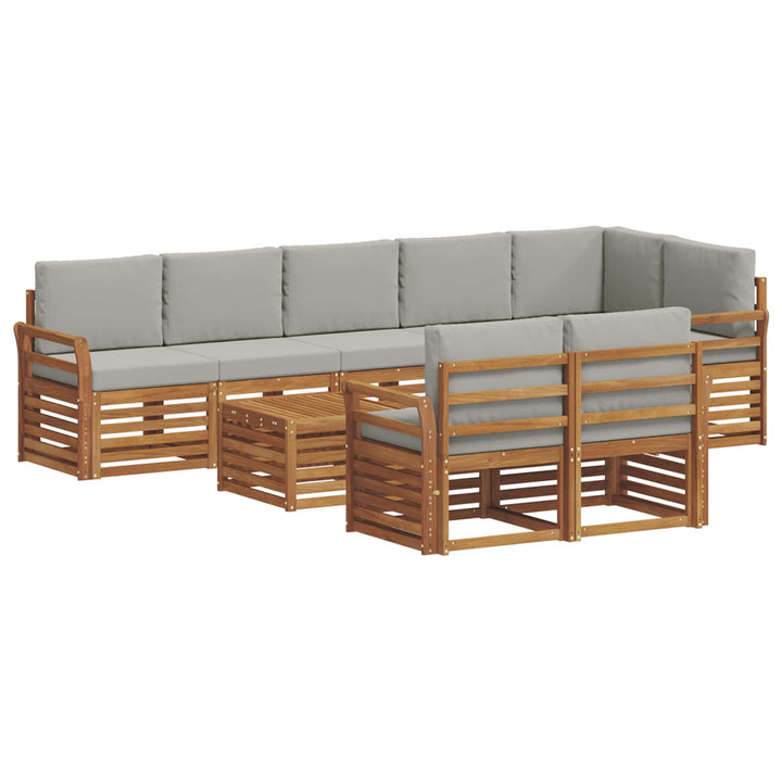 Sofasæt med pude 9 pcs Naturlig og Lys Grå Massivt Akacietræ