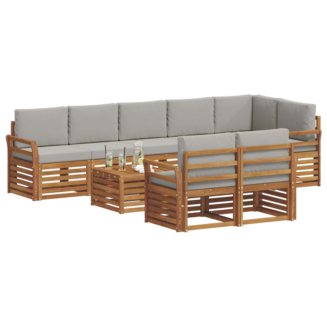 Sofasæt med pude 9 pcs Naturlig og Lys Grå Massivt Akacietræ