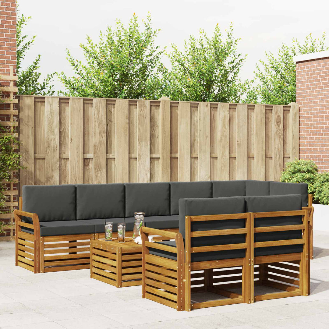 Sofasæt med pude 9 pcs Naturlig og Antracit Massivt Akacietræ