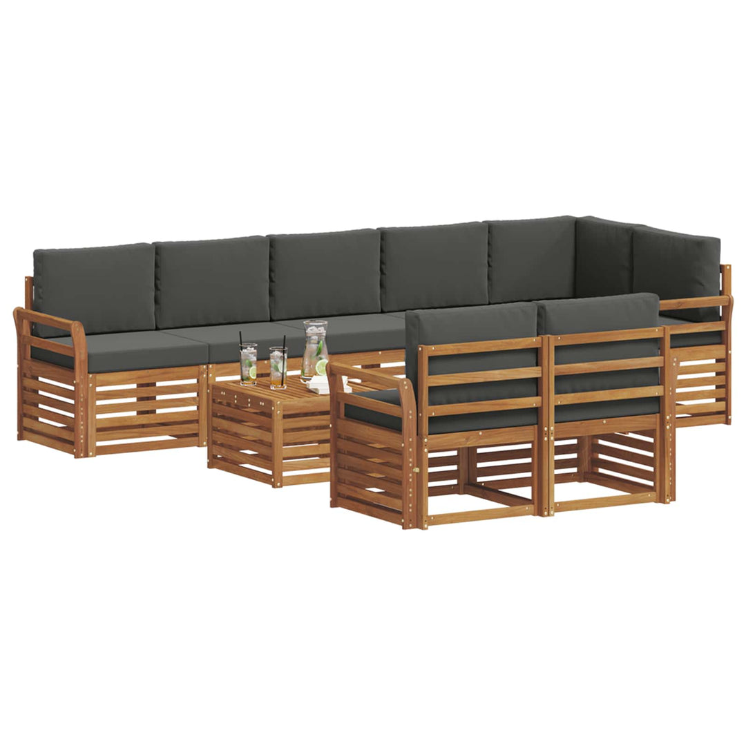 Sofasæt med pude 9 pcs Naturlig og Antracit Massivt Akacietræ