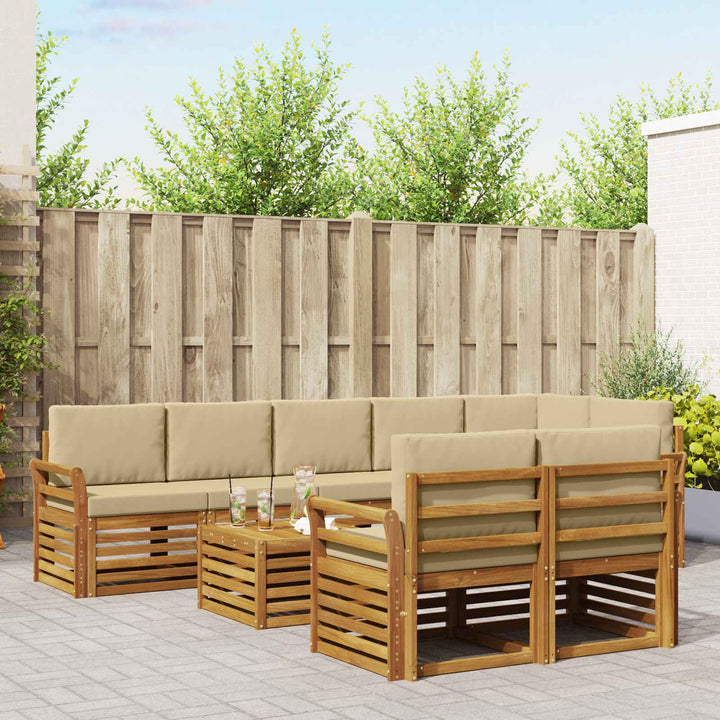 Sofasæt med pude 9 pcs Naturlig og Beige Massivt Akacietræ