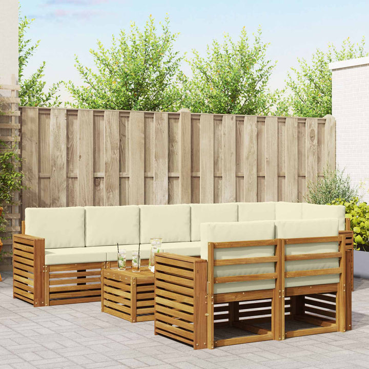 Sofasæt med pude 9 pcs Naturlig og Fløde Massivt Akacietræ