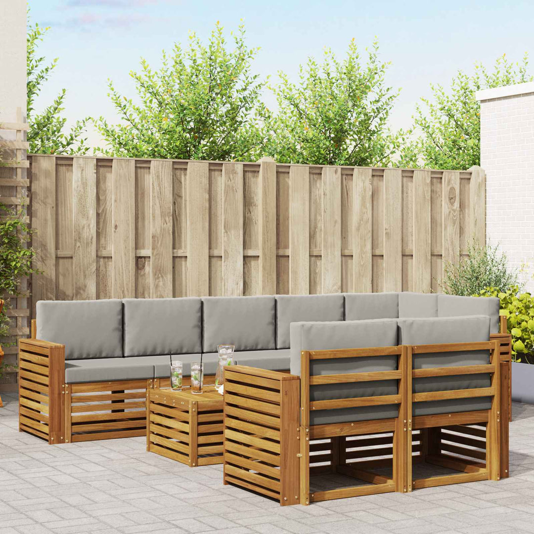 Sofasæt med pude 9 pcs Naturlig og Lys Grå Massivt Akacietræ