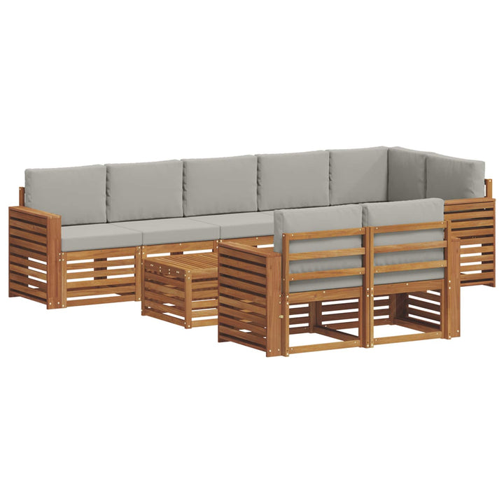 Sofasæt med pude 9 pcs Naturlig og Lys Grå Massivt Akacietræ