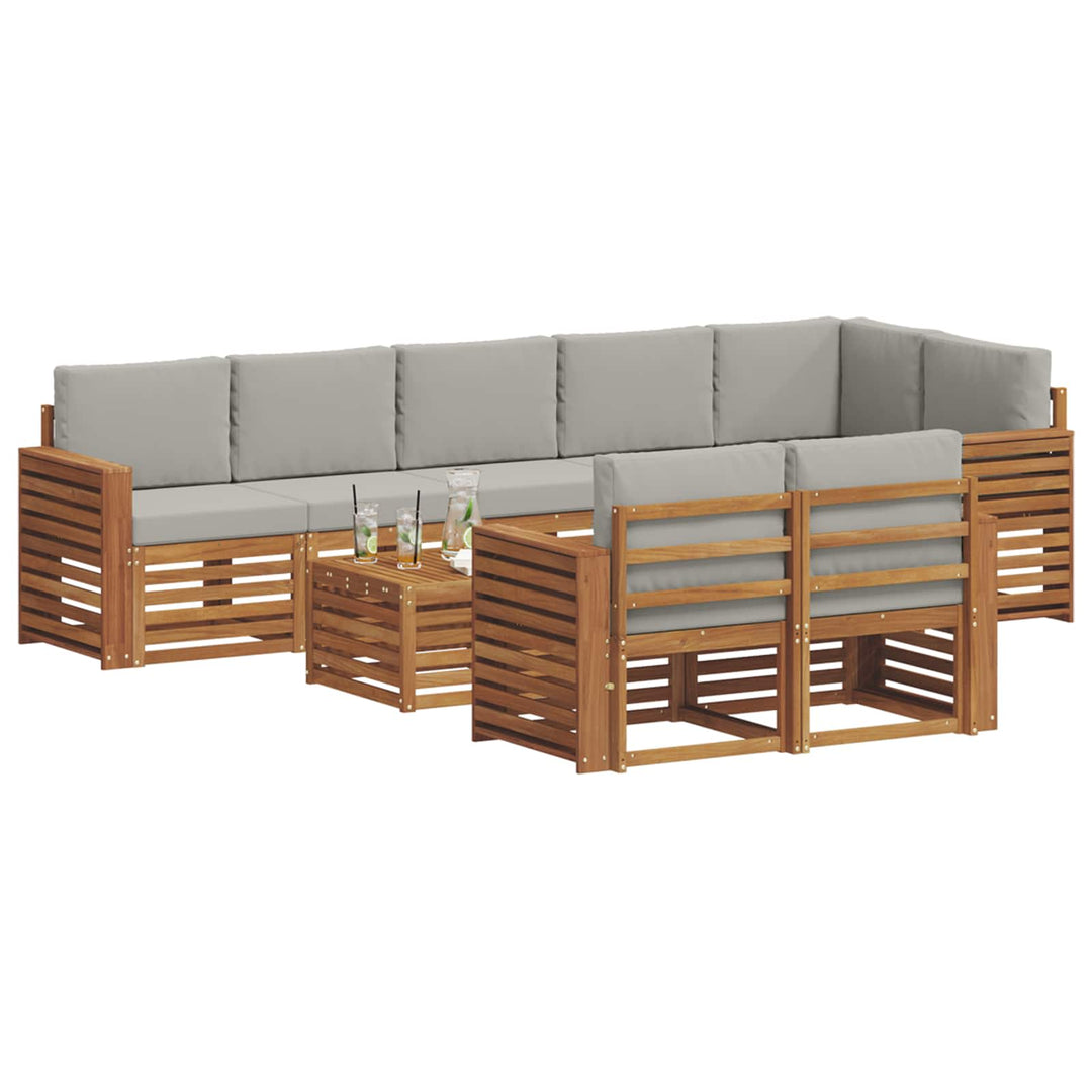 Sofasæt med pude 9 pcs Naturlig og Lys Grå Massivt Akacietræ