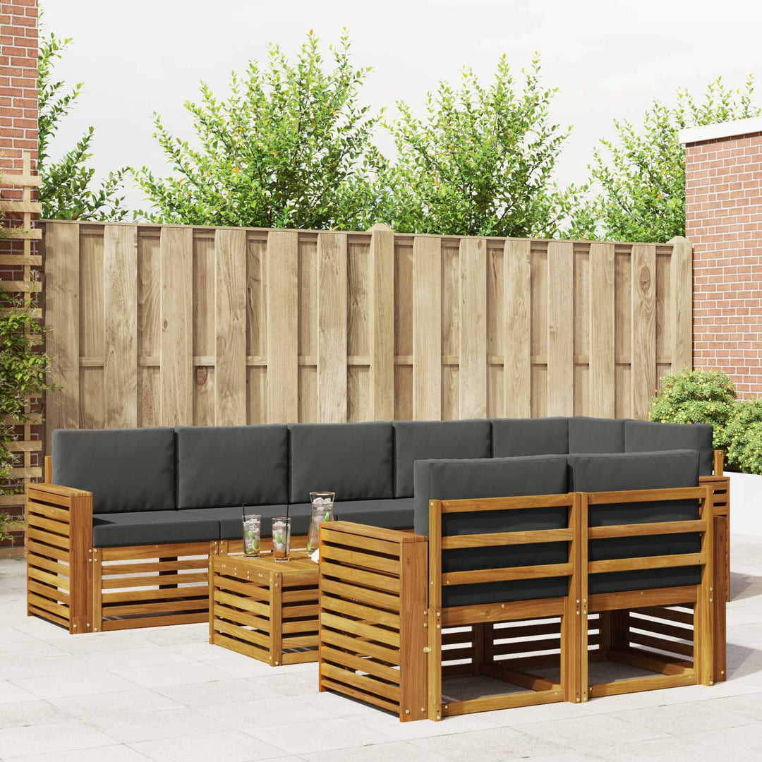 Sofasæt med pude 9 pcs Naturlig og Antracit Massivt Akacietræ