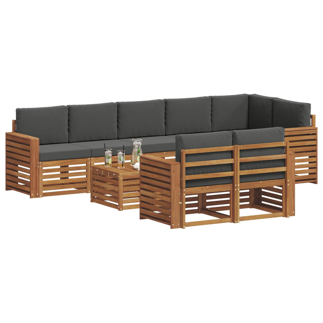 Sofasæt med pude 9 pcs Naturlig og Antracit Massivt Akacietræ